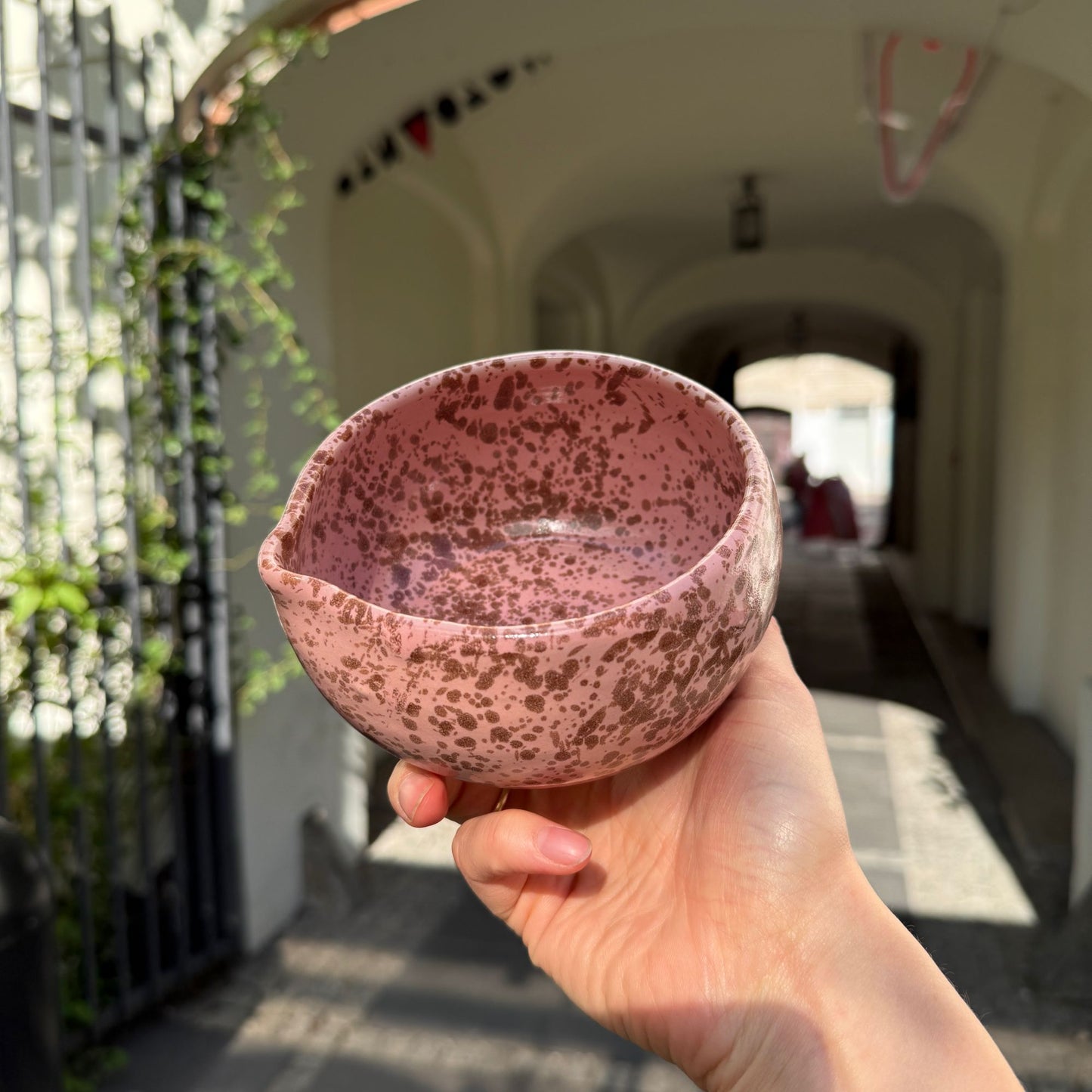 Zestaw do matchy (miska i trzymadełko) - różowo-brązowy