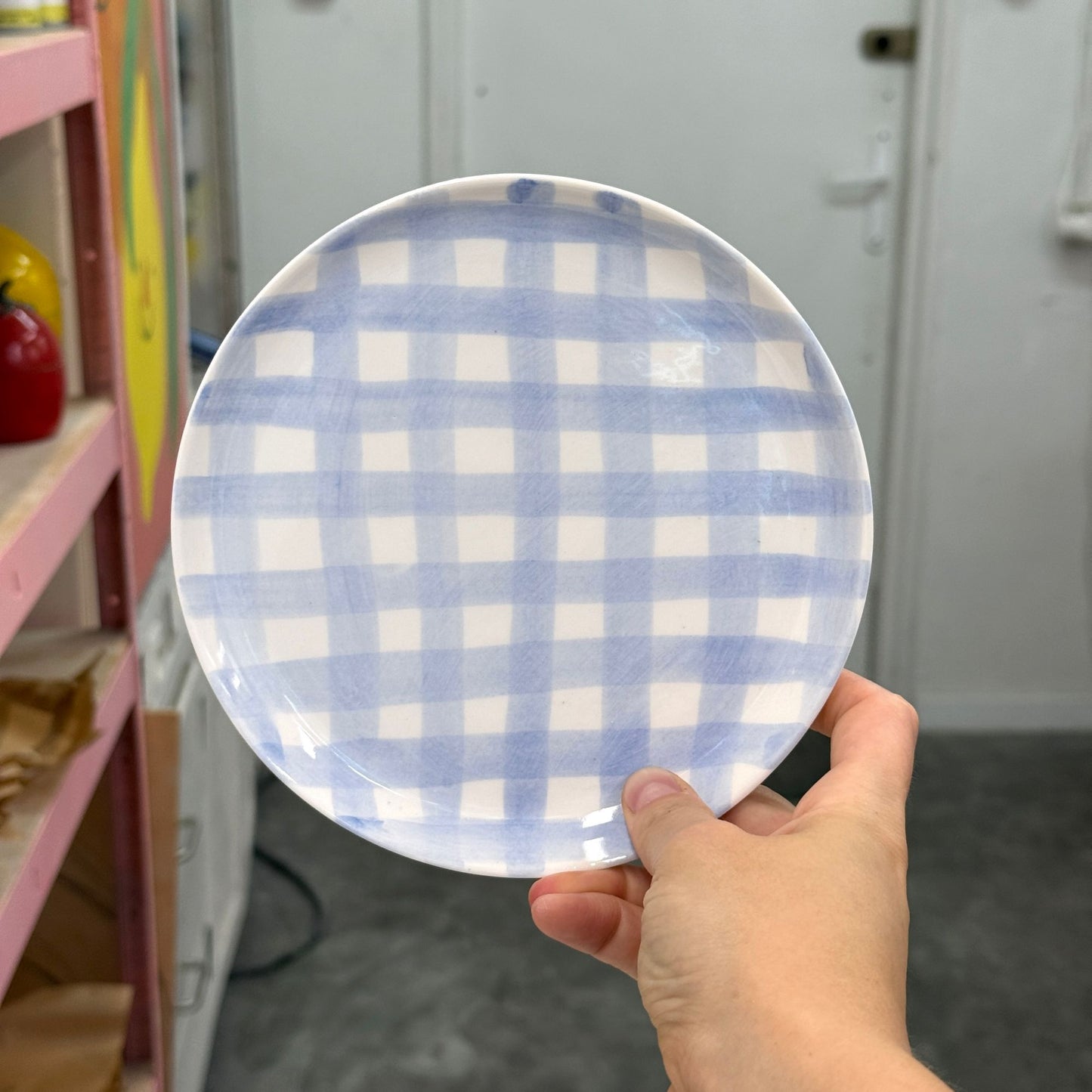 Talerzyk z błękitną kratką 17 cm