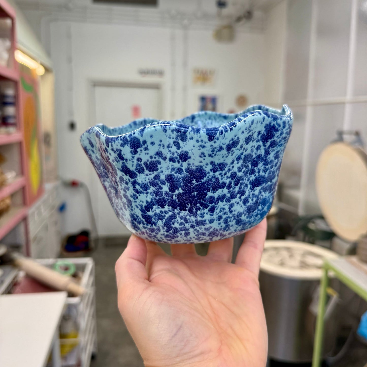 Miska-kwiatek / miętowa w kobaltowe ciapki