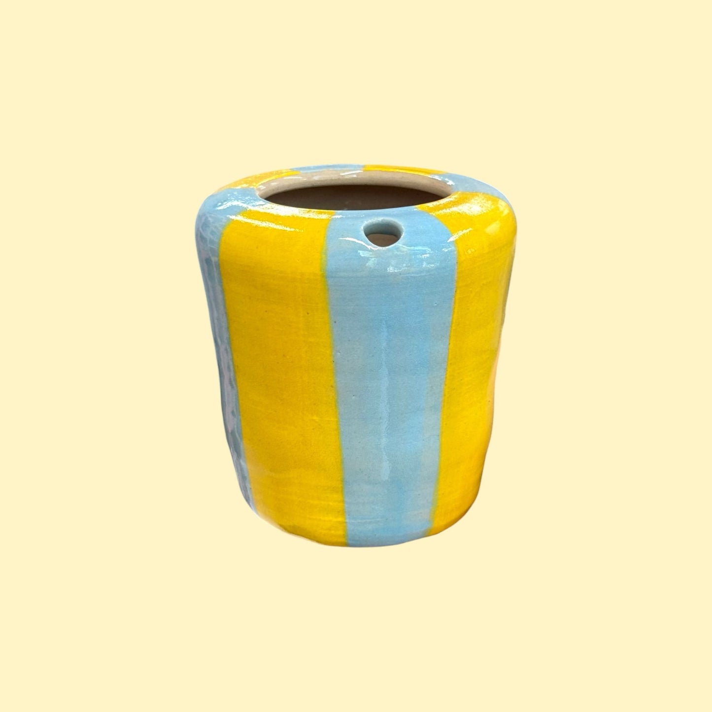 Travel tumbler / kubek na wynos - niebiesko-żółte paski (węższy spód)
