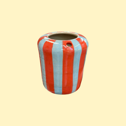 Travel tumbler / kubek na wynos - niebiesko-czerwone paski (węższe)