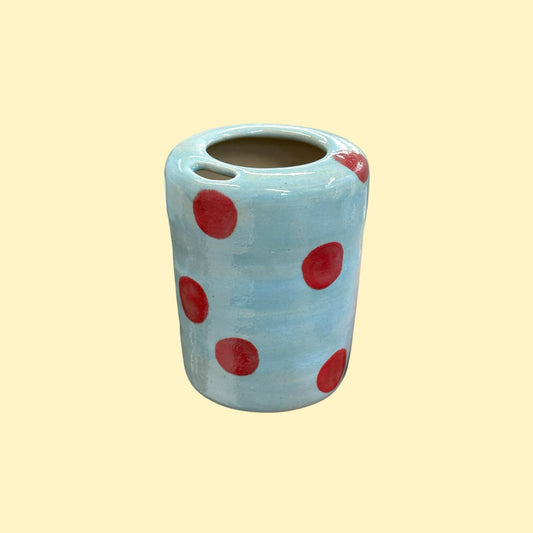 Travel tumbler / kubek na wynos - błękitny w czerwone kropki