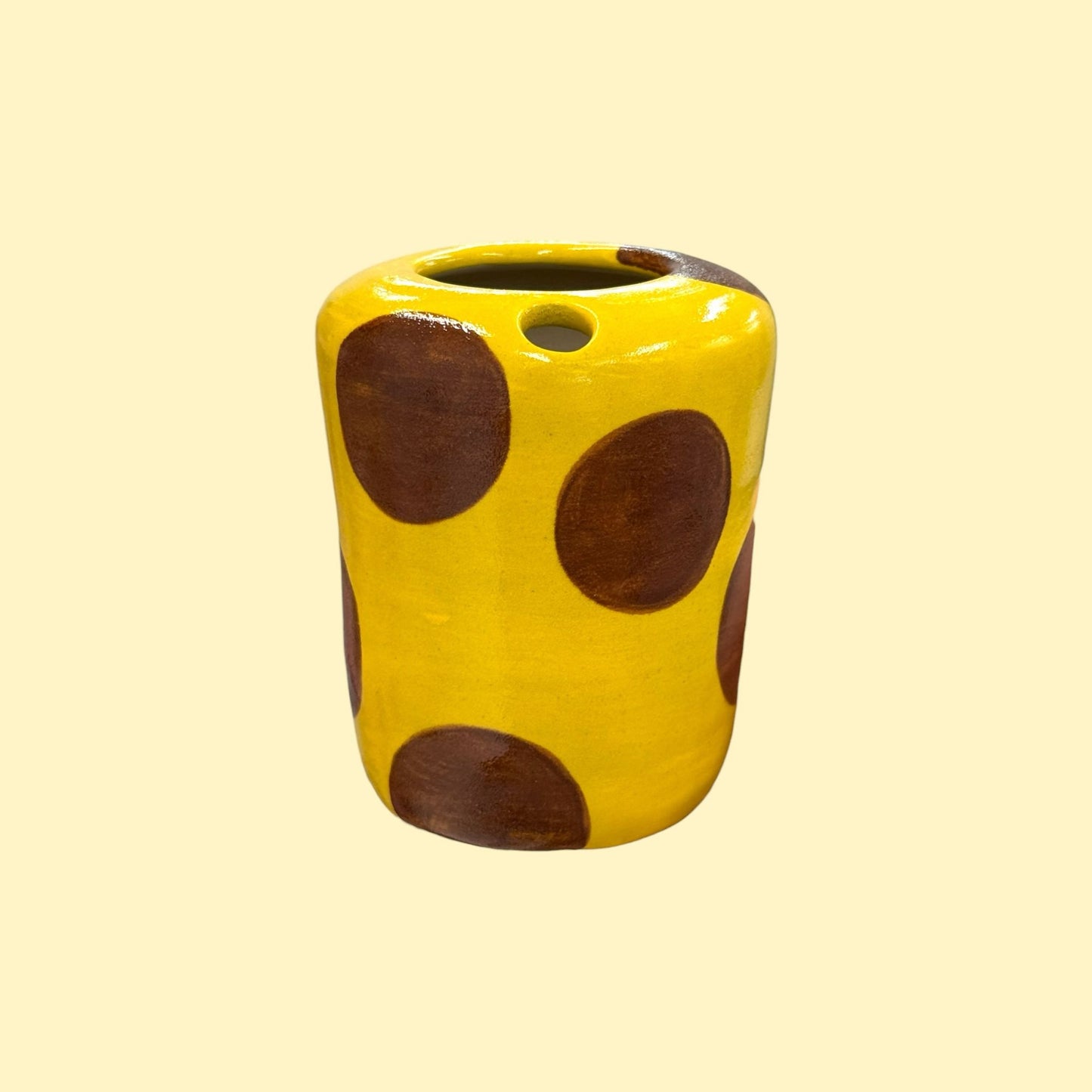 Travel tumbler / kubek na wynos - żółty w brązowe kropki
