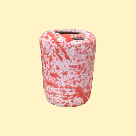 Travel tumbler / kubek na wynos - różowy w czerwone ciapki (płaski dzióbek)