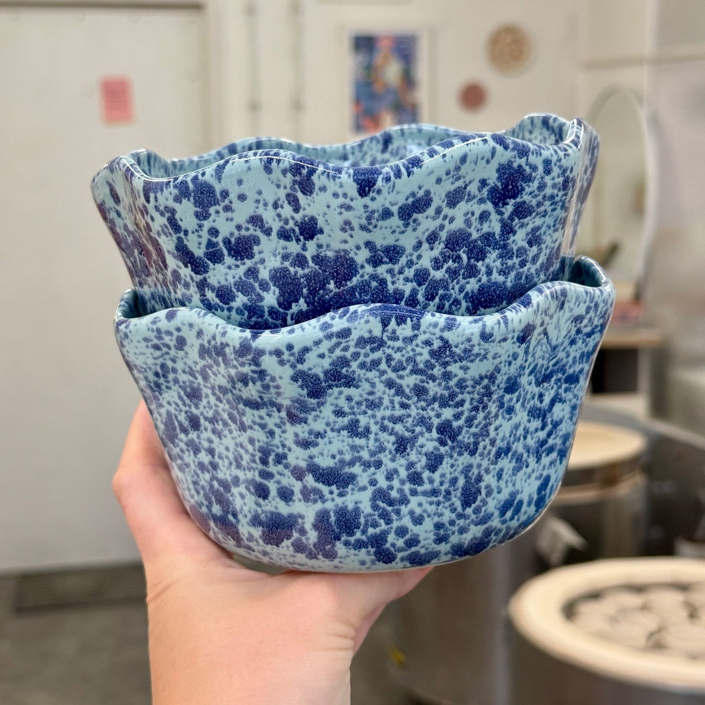 Miska-kwiatek / miętowa w kobaltowe ciapki