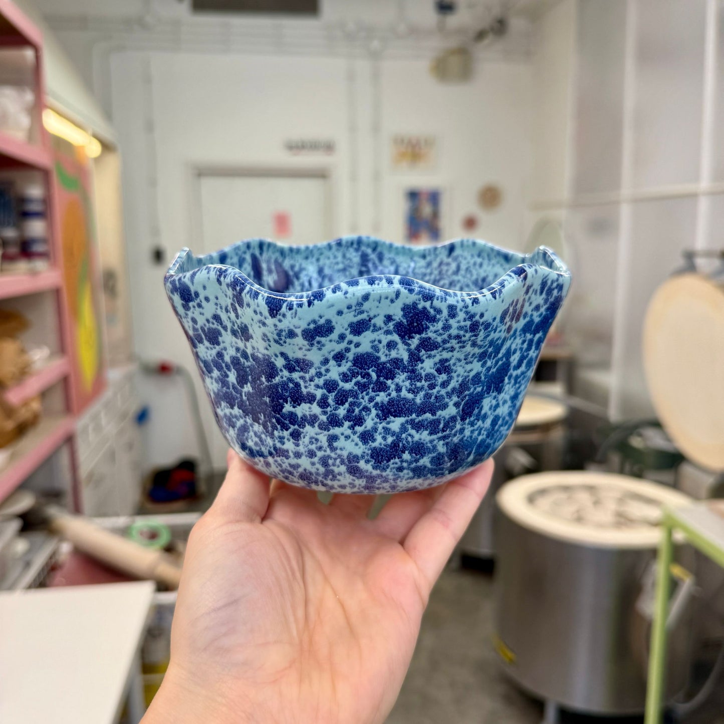 Miska-kwiatek / miętowa w kobaltowe ciapki