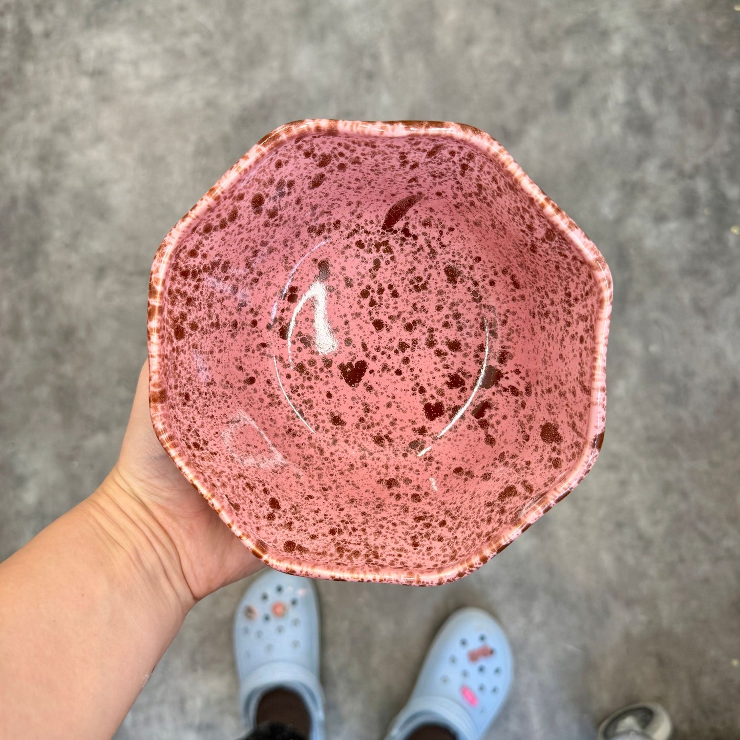 Miska-kwiatek / różowa w brązowe ciapki