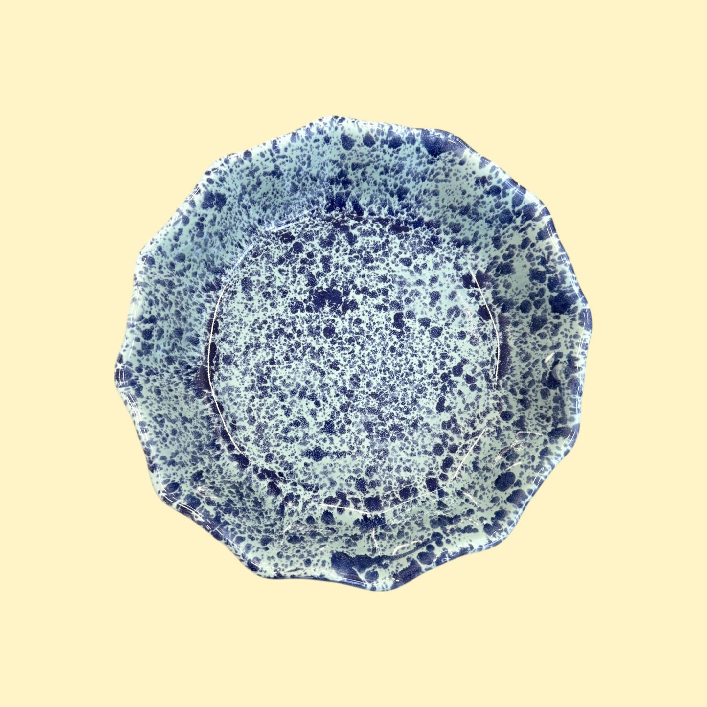 Głęboki talerz kwiatek - miętowy w kobaltowe ciapki