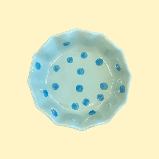 Głęboki talerz kwiatek - miętowy w turkusowe kropki