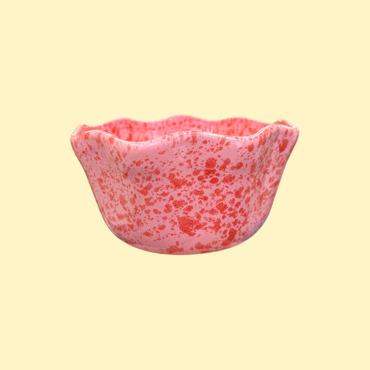 Miska-kwiatek / różowa w czerwone ciapki