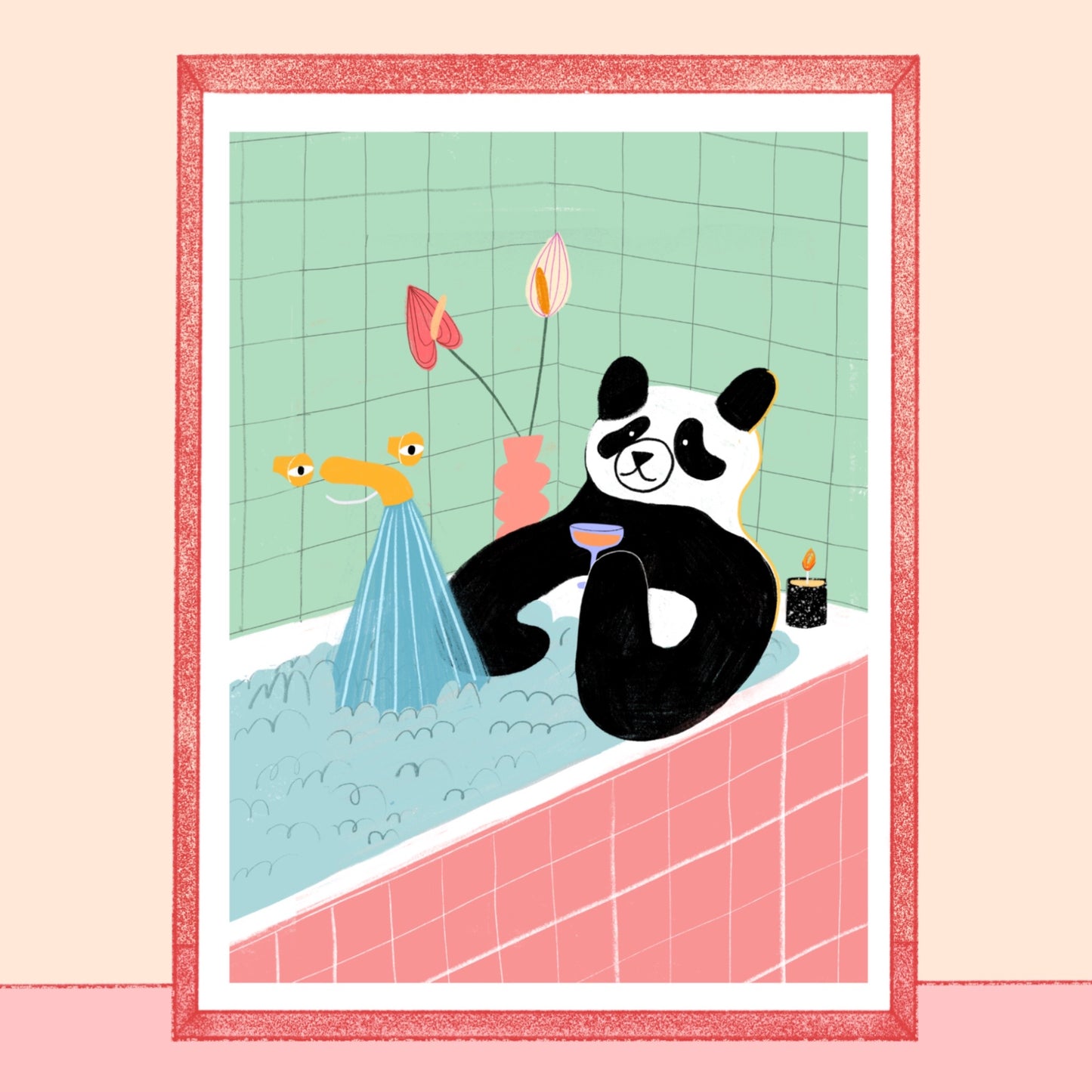 Plakat z pandą w kąpieli